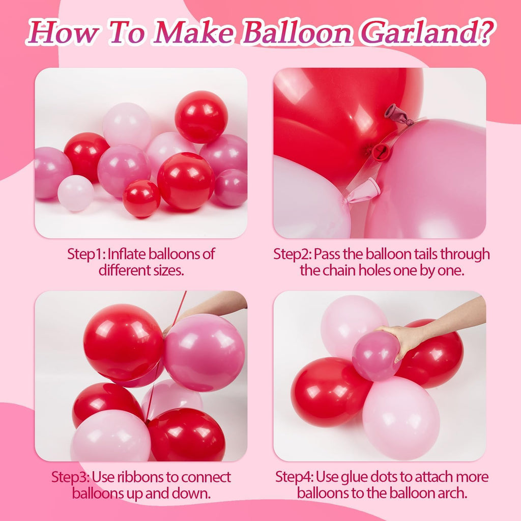 Saratimtou 153pcs Valentines Day Balloon Arch Garland Kit – Red & Hot Pink Balloons for Weddings, Engagements, and Parties
