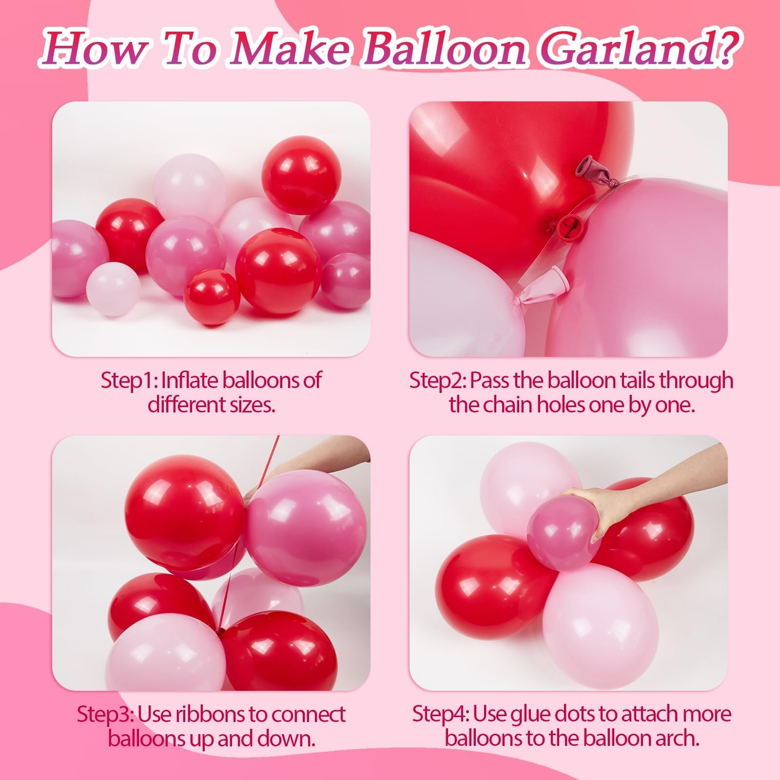 Saratimtou 153pcs Valentines Day Balloon Arch Garland Kit – Red & Hot Pink Balloons for Weddings, Engagements, and Parties