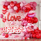 Saratimtou 153pcs Valentines Day Balloon Arch Garland Kit – Red & Hot Pink Balloons for Weddings, Engagements, and Parties
