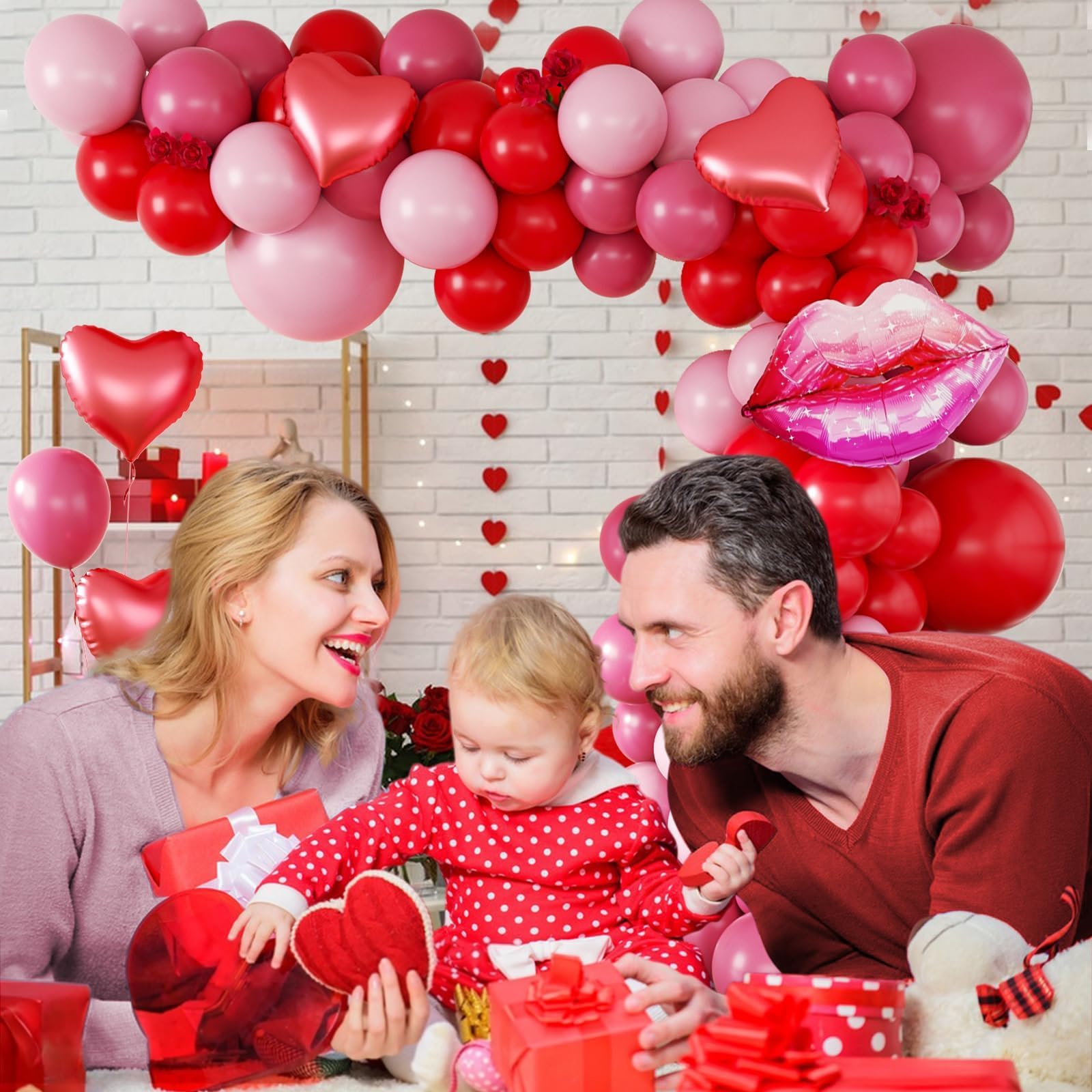 Saratimtou 153pcs Valentines Day Balloon Arch Garland Kit – Red & Hot Pink Balloons for Weddings, Engagements, and Parties