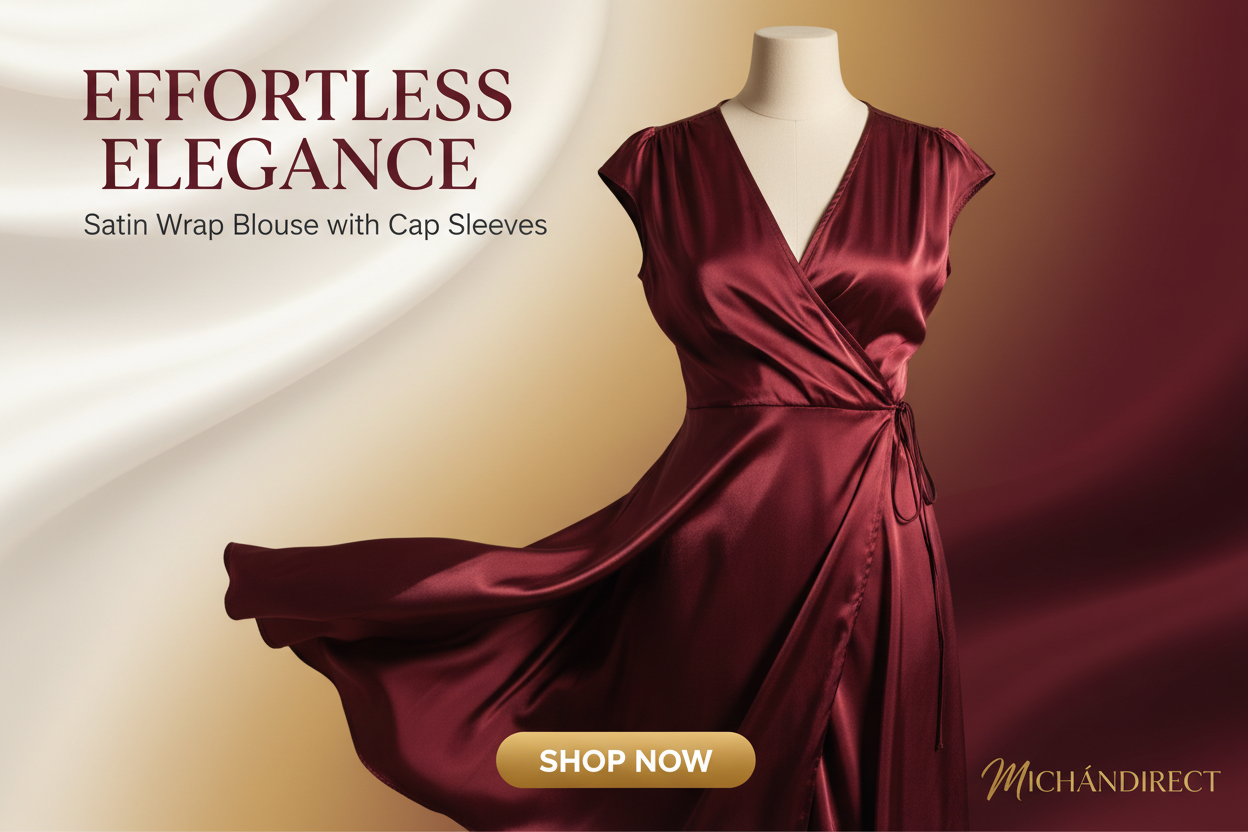 Women's Elegant Cap Sleeve Satin Wrap Blouse - Sculpted Silhouette Top