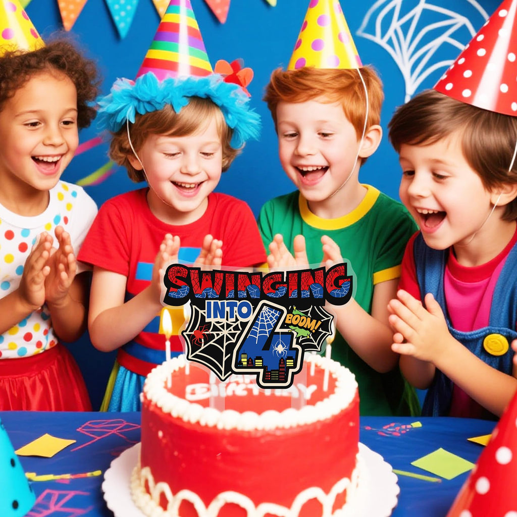 Savita Spider 4th Birthday Cake Topper – Spider Web Theme, Acrylic, Easy Insert