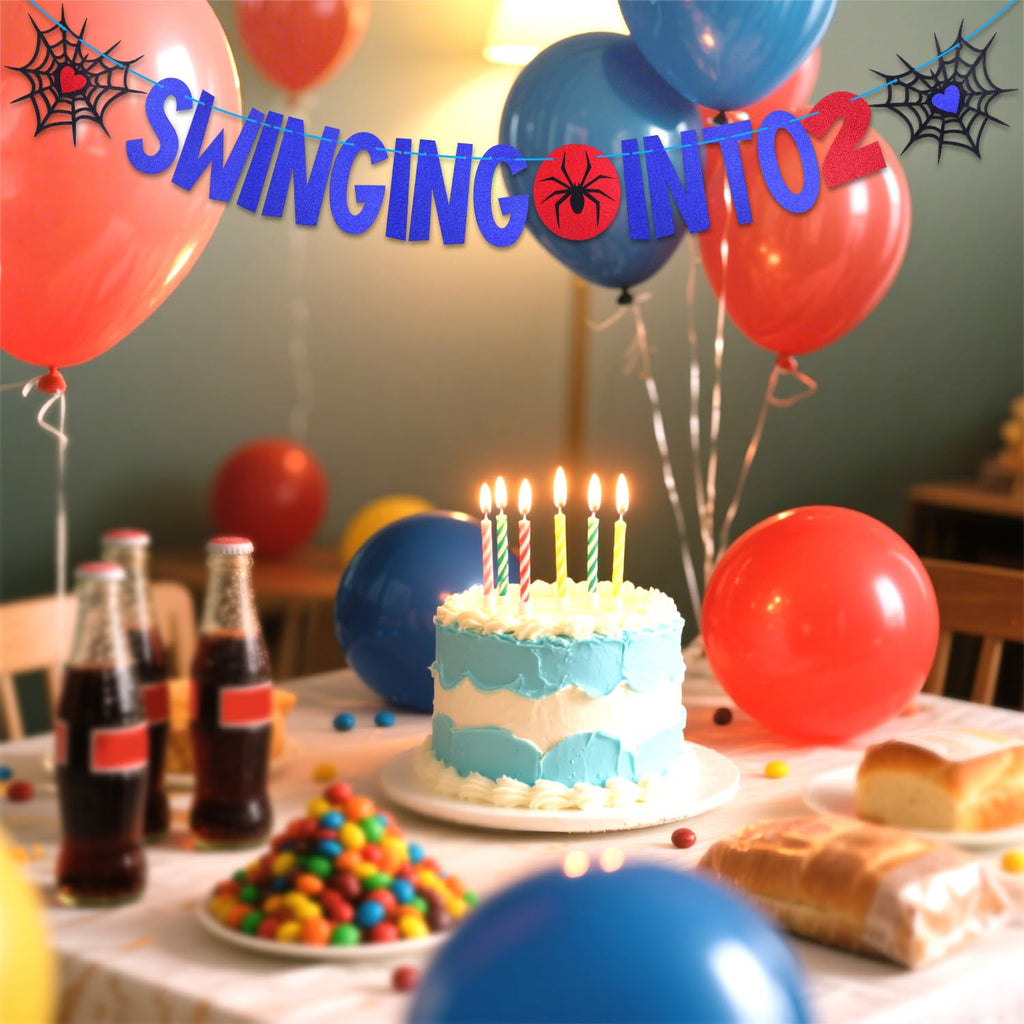 SAVITA Spider 2nd Birthday Banner - 9.84ft Pre-Strung Spider Theme Letters