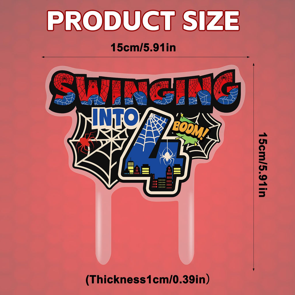Savita Spider 4th Birthday Cake Topper – Spider Web Theme, Acrylic, Easy Insert