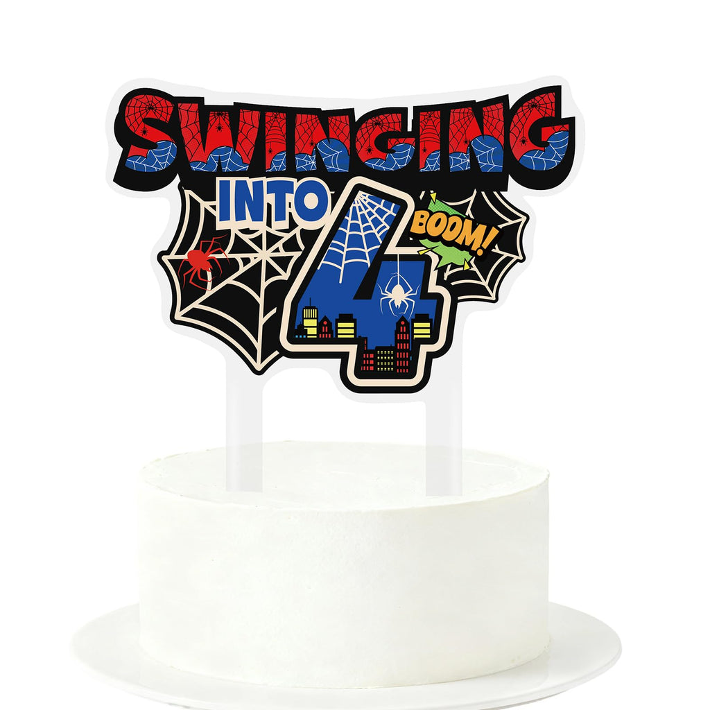 Savita Spider 4th Birthday Cake Topper – Spider Web Theme, Acrylic, Easy Insert