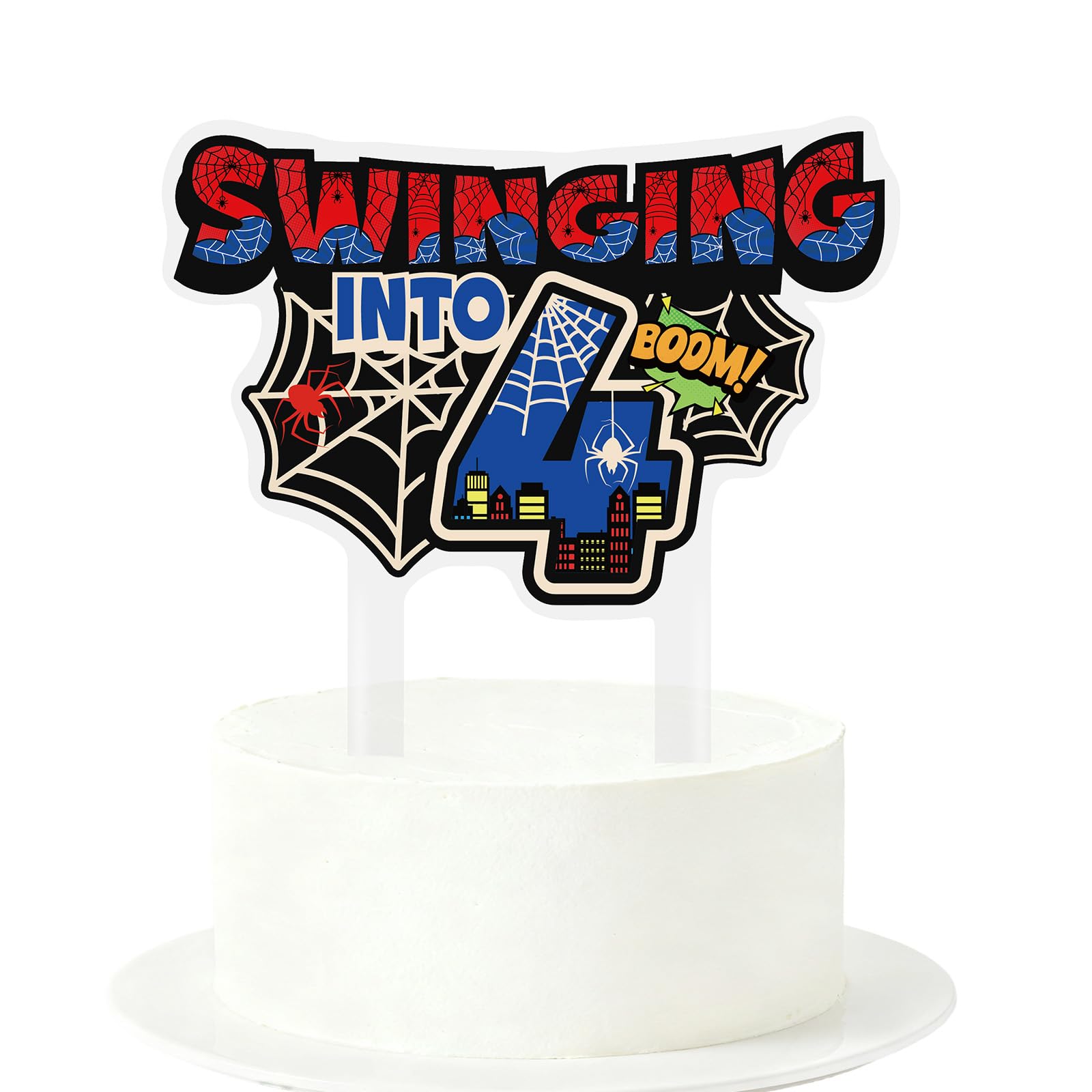 Savita Spider 4th Birthday Cake Topper – Spider Web Theme, Acrylic, Easy Insert