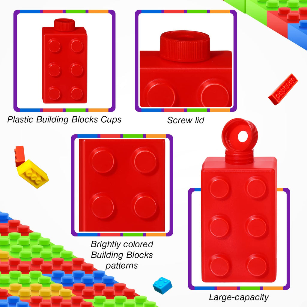 Sawysine 12-Set Building Blocks Cups 10 oz – Reusable Plastic Party Favors with Lids & Straws