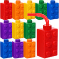 Sawysine 12-Set Building Blocks Cups 10 oz – Reusable Plastic Party Favors with Lids & Straws