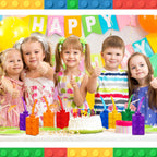 Sawysine 12-Set Building Blocks Cups 10 oz – Reusable Plastic Party Favors with Lids & Straws
