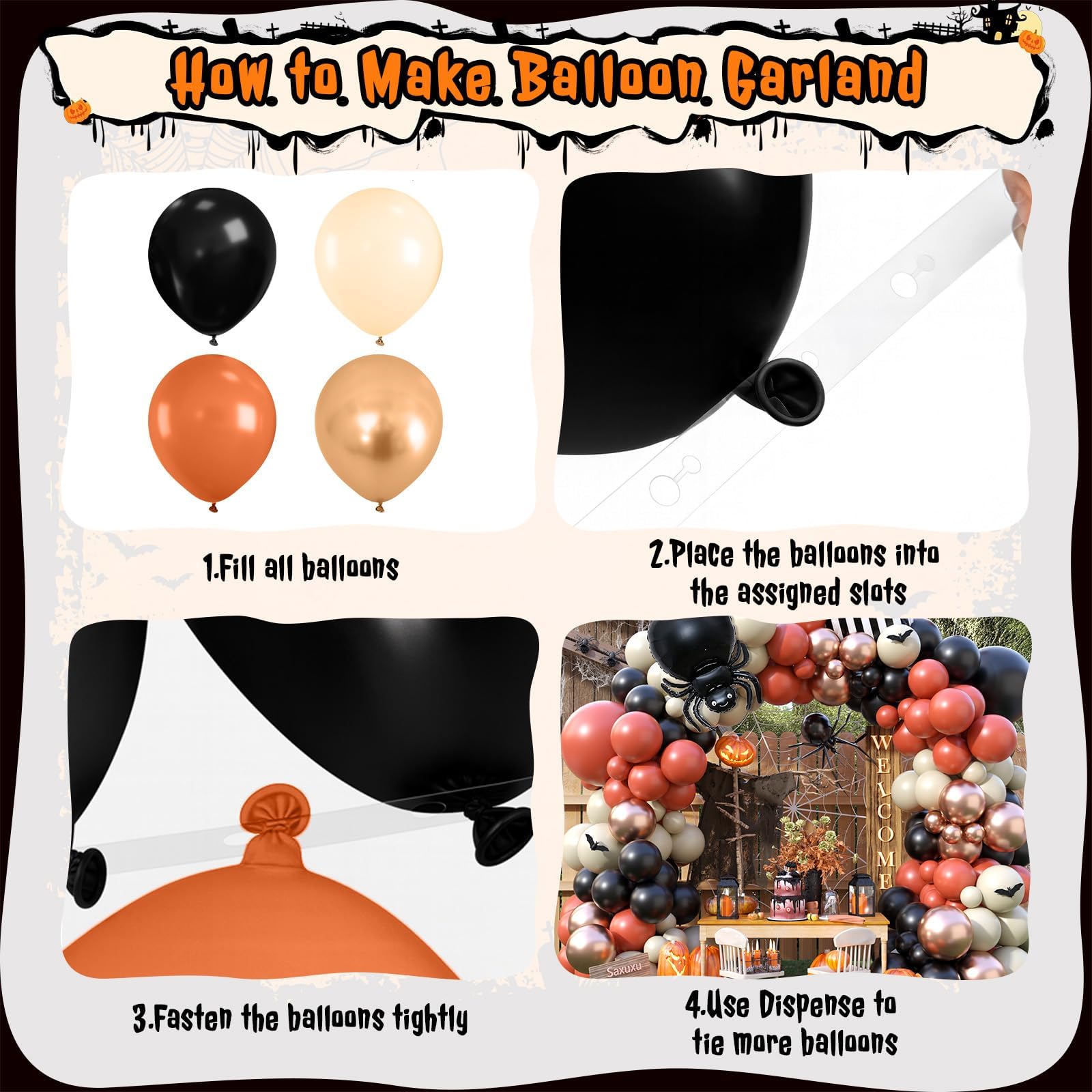 Saxuxu Halloween Balloon Arch Garland Kit – Black, Burnt Orange & White Balloons