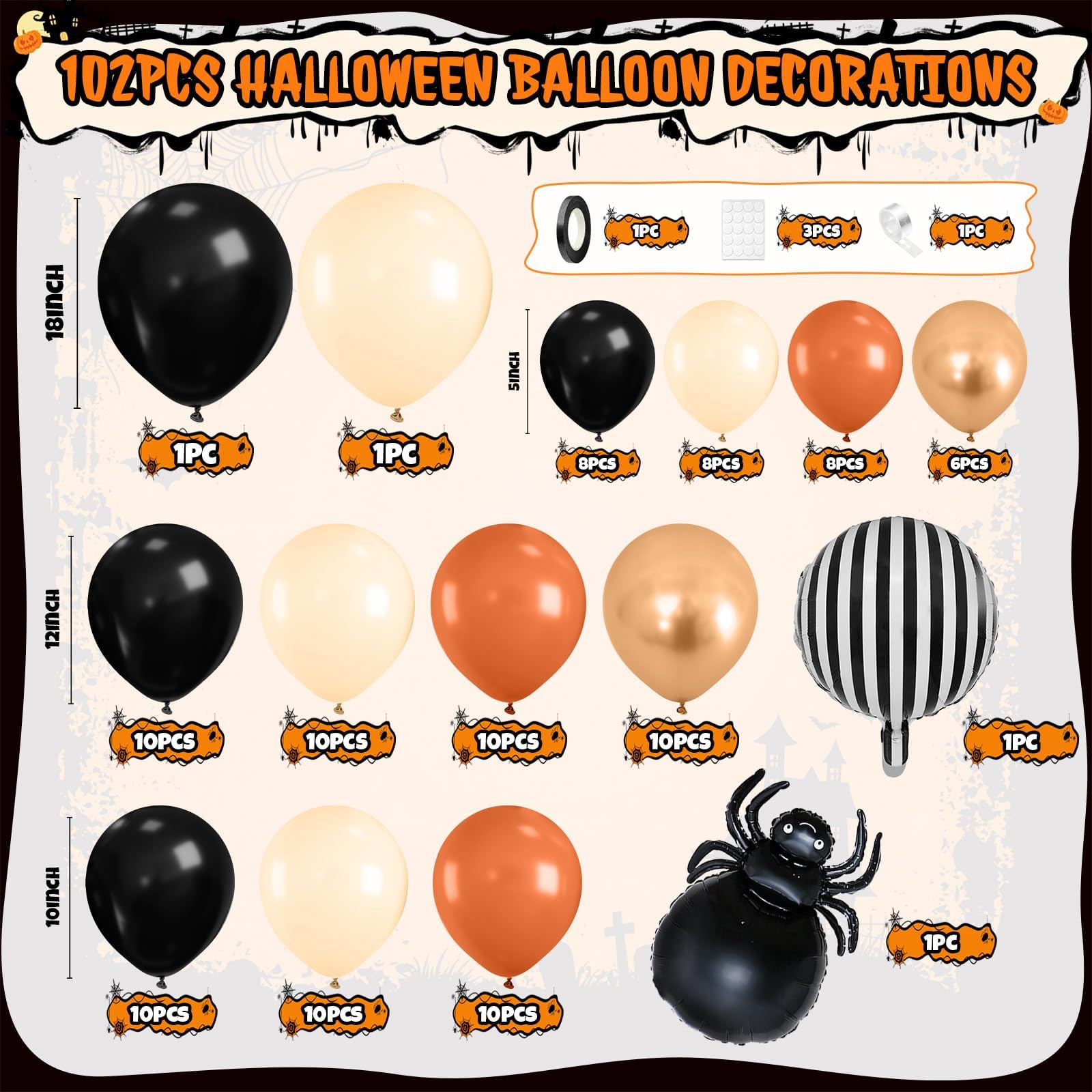 Saxuxu Halloween Balloon Arch Garland Kit – Black, Burnt Orange & White Balloons