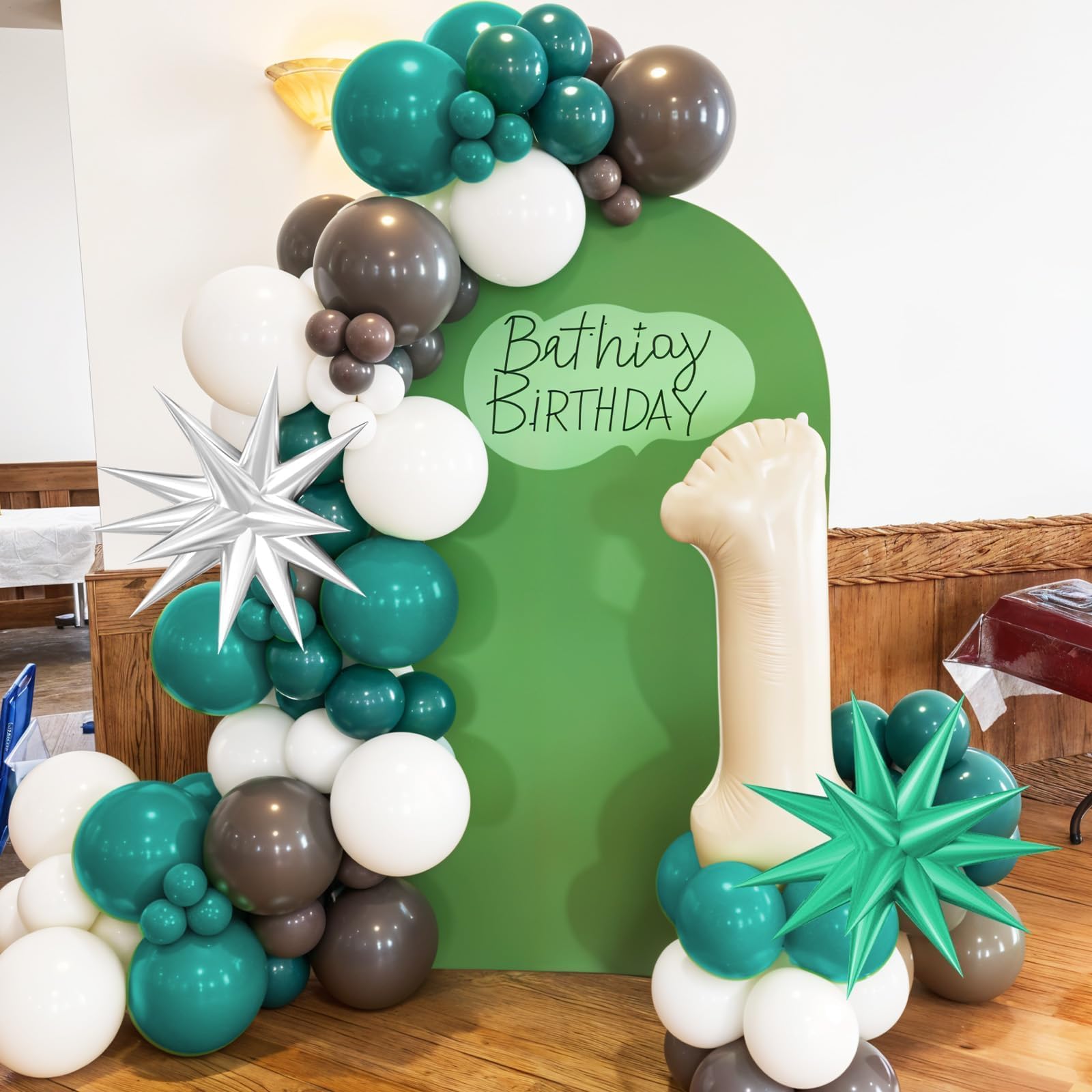 Saxuxu Football Balloon Arch Kit – Dark Green, Brown, White & Black Checkered Balloons