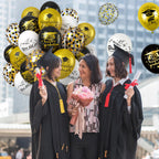 Saxuxu Graduation Balloons Set – 50pcs 12in Black Gold White Confetti for Class of 2025