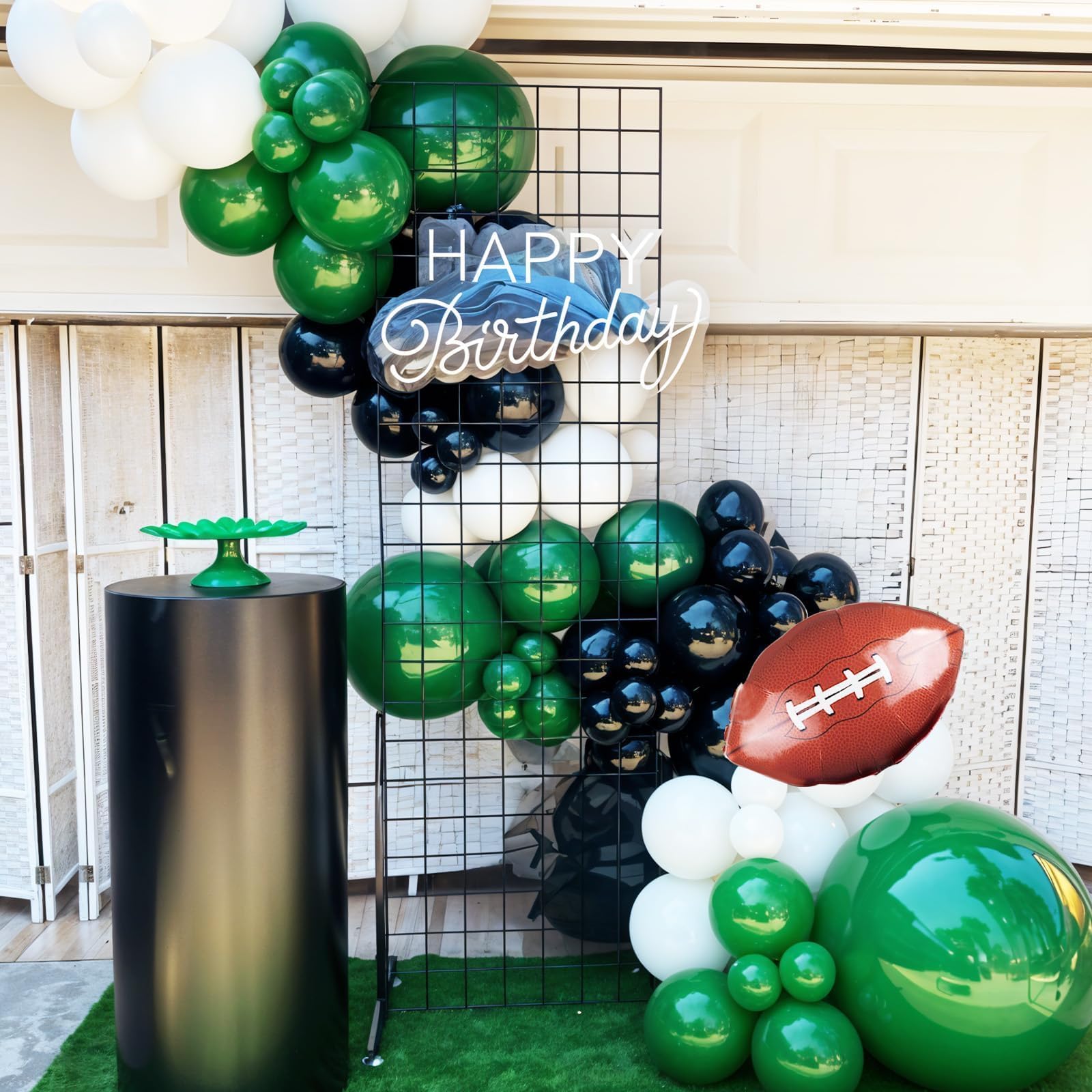 Saxuxu Football Balloon Arch Kit – Dark Green, Brown, White & Black Checkered Balloons