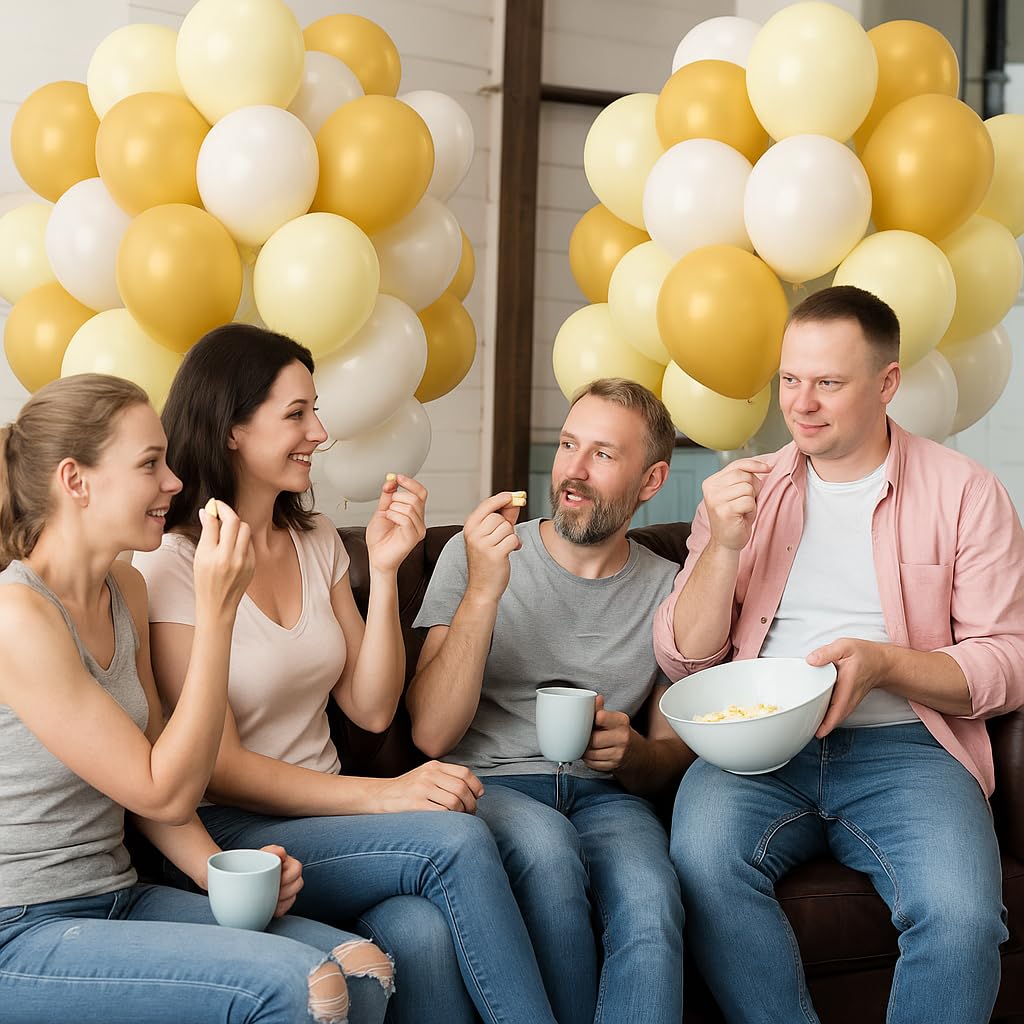 Saxuxu Mustard Yellow & White Balloons – 50pcs 12in Latex Party Decor