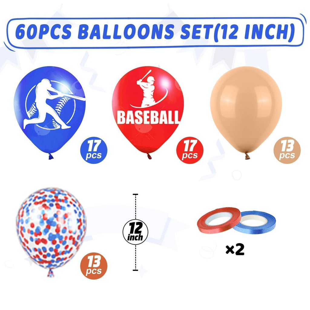 Saxuxu Baseball Balloons – 60pc 12in Confetti Red/Blue/Apricot for Sports Party Decorations
