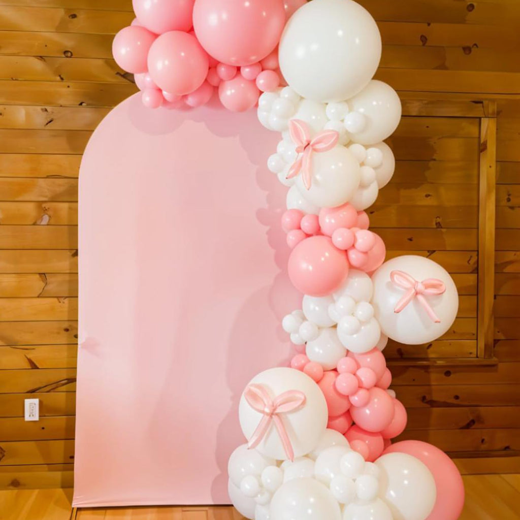 Saxuxu Pink Bow Balloons – 60pc Pink & White Kit with Confetti & Ribbon for Birthday, Wedding, Baby Shower