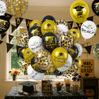 Saxuxu Graduation Balloons Set – 50pcs 12in Black Gold White Confetti for Class of 2025