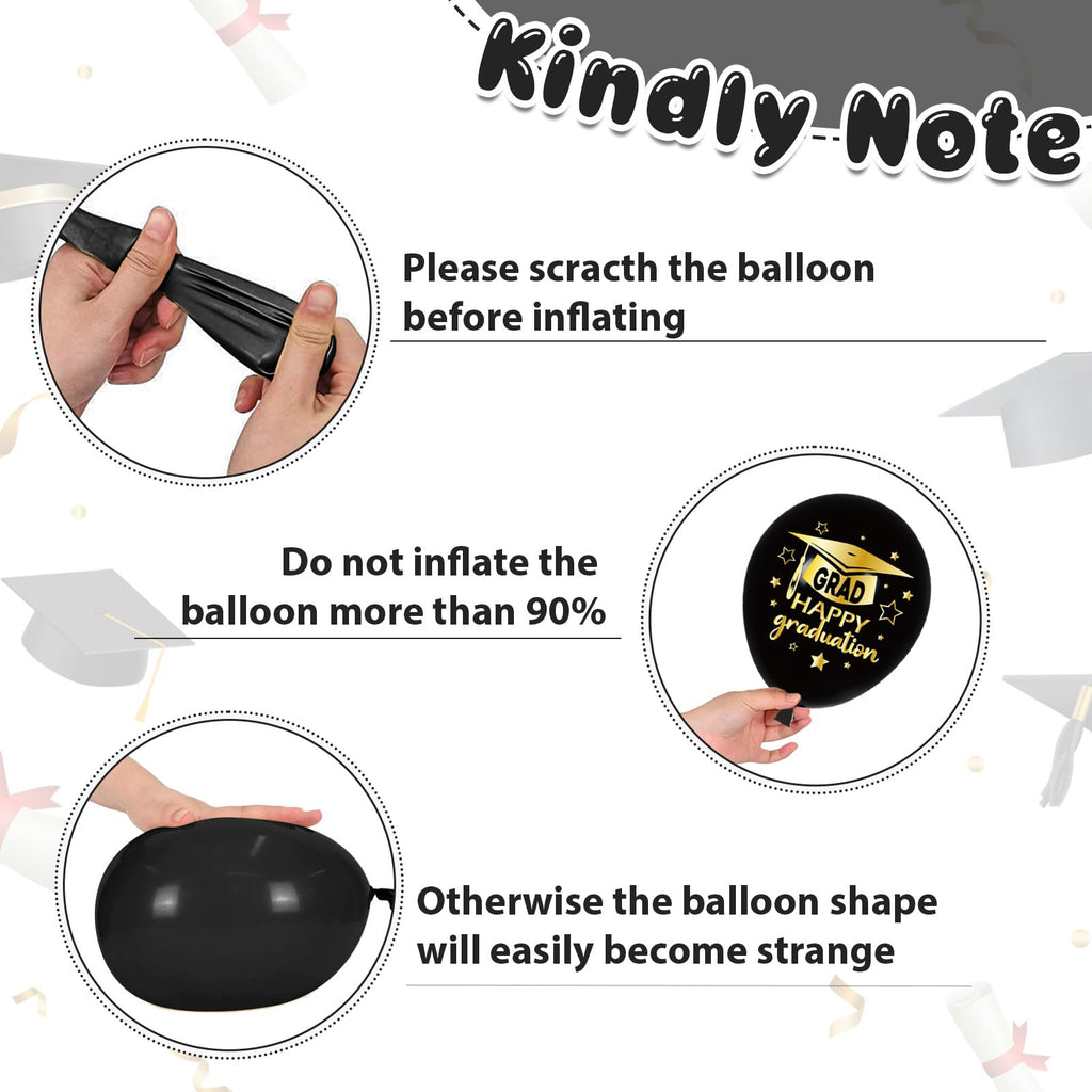 Saxuxu Graduation Balloons Set – 50pcs 12in Black Gold White Confetti for Class of 2025
