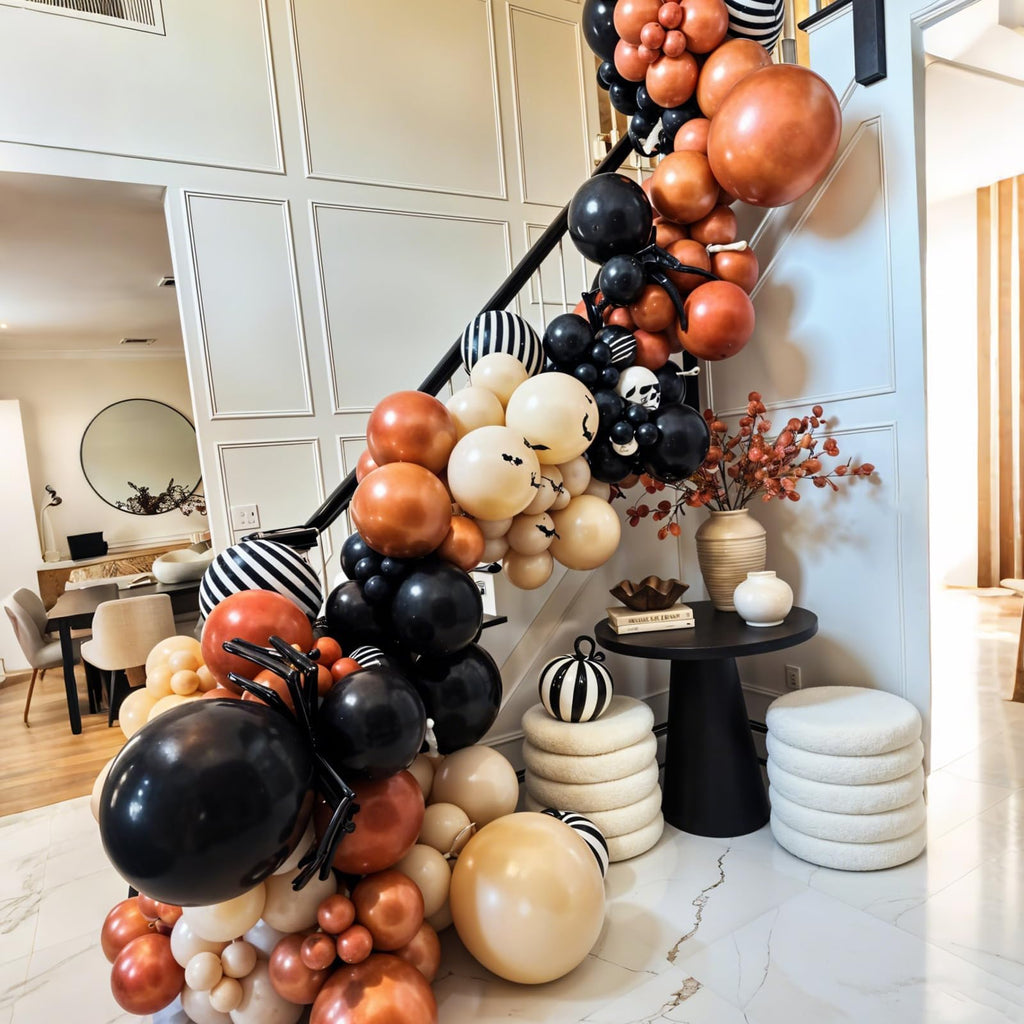 Saxuxu Halloween Balloon Arch Garland Kit – Black, Burnt Orange & White Balloons