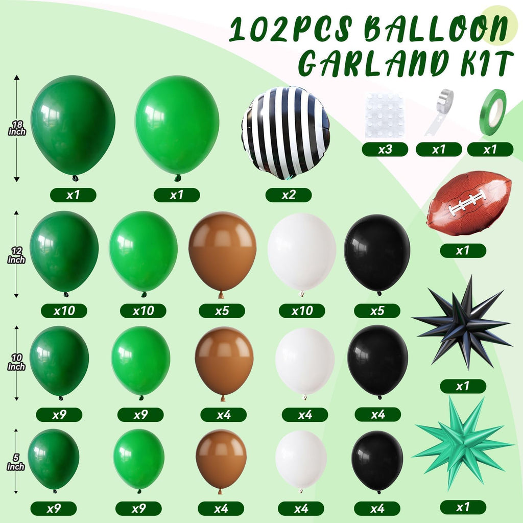 Saxuxu Football Balloon Arch Kit – Dark Green, Brown, White & Black Checkered Balloons