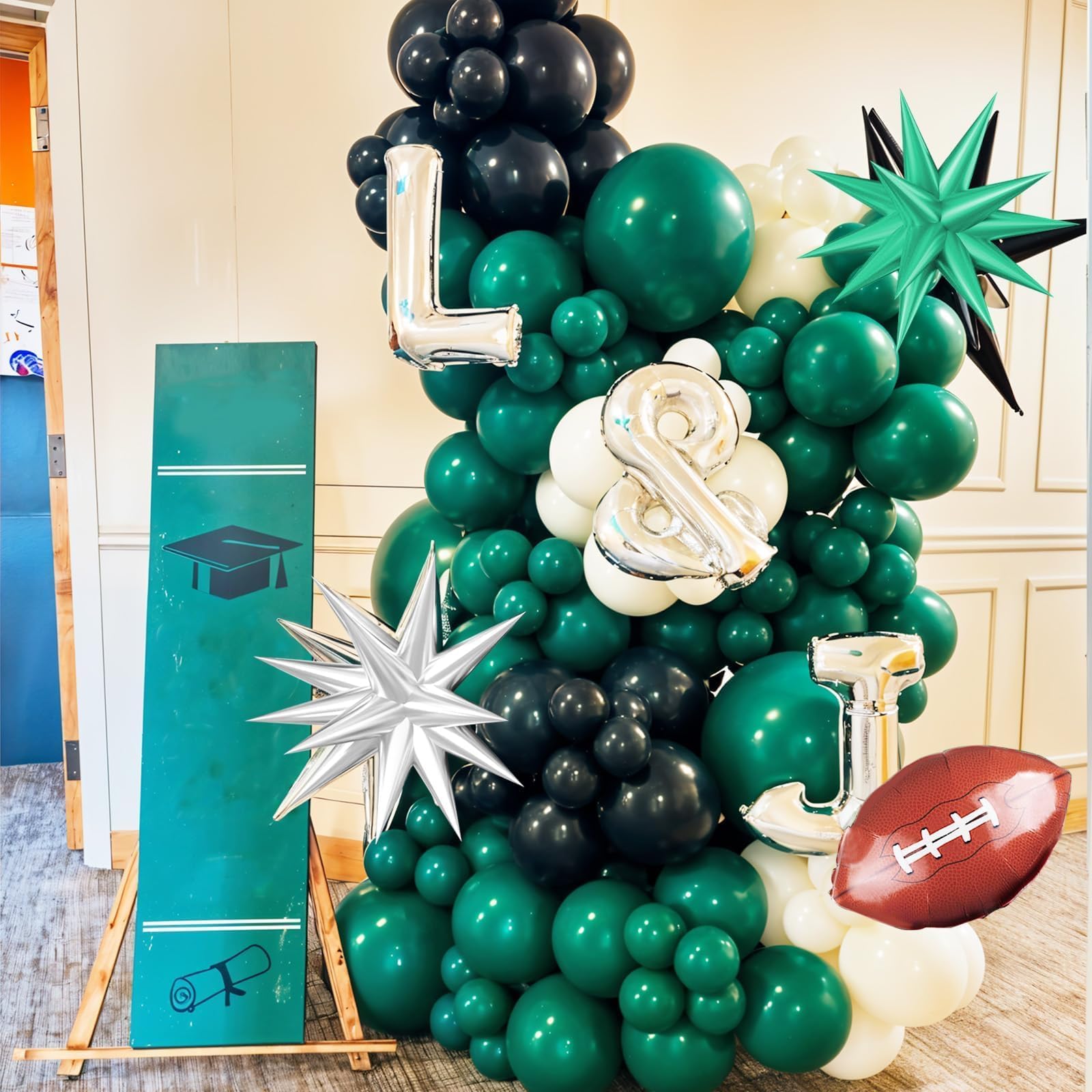 Saxuxu Football Balloon Arch Kit – Dark Green, Brown, White & Black Checkered Balloons