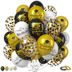 Saxuxu Graduation Balloons Set – 50pcs 12in Black Gold White Confetti for Class of 2025