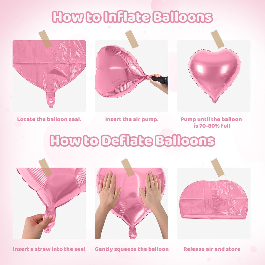 Saxuxu Hot Pink & Black Heart Balloons – 20 Pcs Foil Hearts (5/10/18in) for Valentine’s Day & Weddings