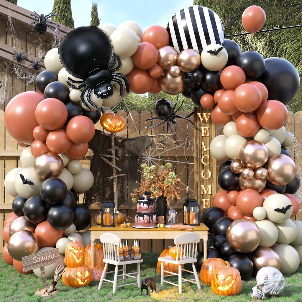 Saxuxu Halloween Balloon Arch Garland Kit – Black, Burnt Orange & White Balloons