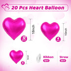 Saxuxu Hot Pink Heart Balloons – 20Pcs Foil Hearts for Valentine’s Day