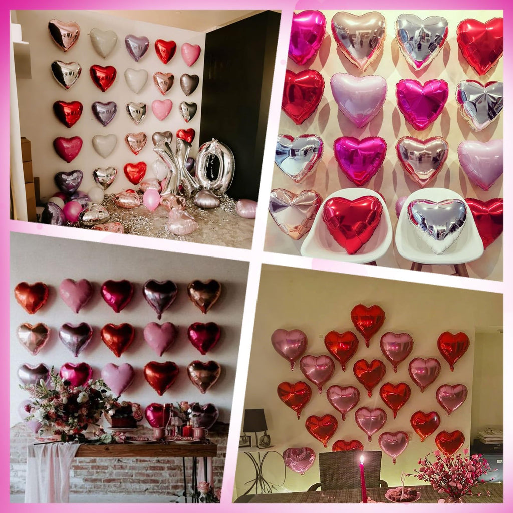 Saxuxu Hot Pink Heart Balloons – 20Pcs Foil Hearts for Valentine’s Day