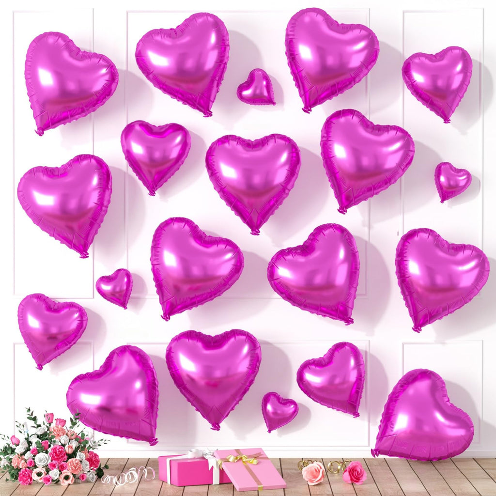 Saxuxu Hot Pink Heart Balloons – 20Pcs Foil Hearts for Valentine’s Day