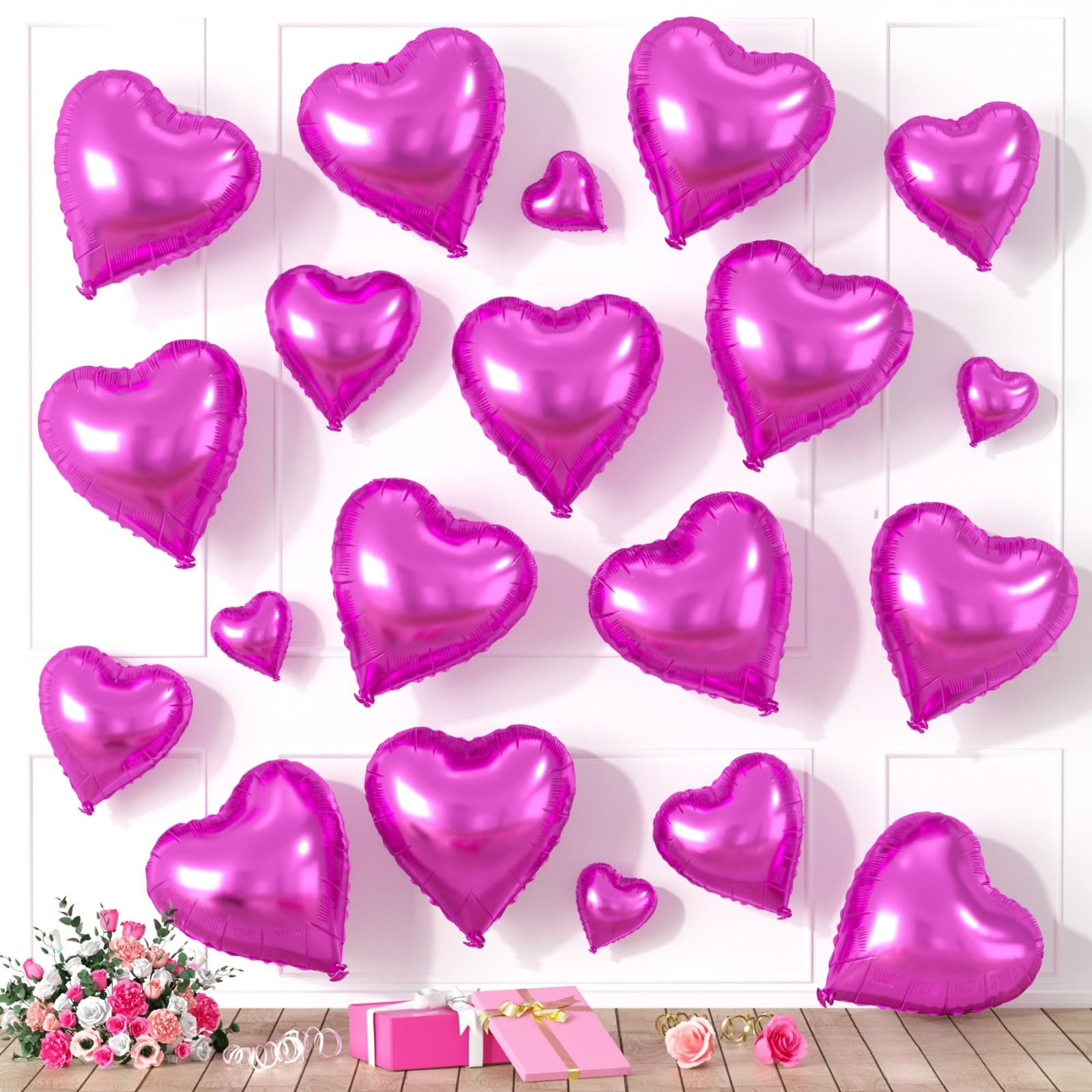 Saxuxu Hot Pink Heart Balloons – 20Pcs Foil Hearts for Valentine’s Day