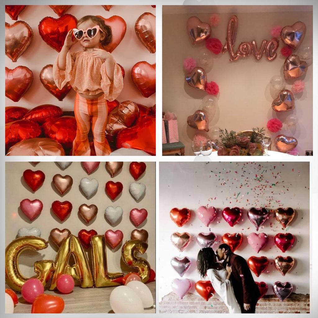 Saxuxu Hot Pink Heart Balloons – 20Pcs Foil Hearts for Valentine’s Day