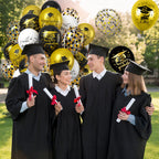 Saxuxu Graduation Balloons Set – 50pcs 12in Black Gold White Confetti for Class of 2025