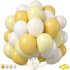 Saxuxu Mustard Yellow & White Balloons – 50pcs 12in Latex Party Decor