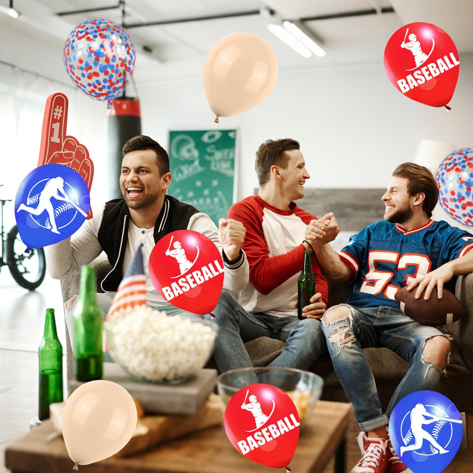 Saxuxu Baseball Balloons – 60pc 12in Confetti Red/Blue/Apricot for Sports Party Decorations
