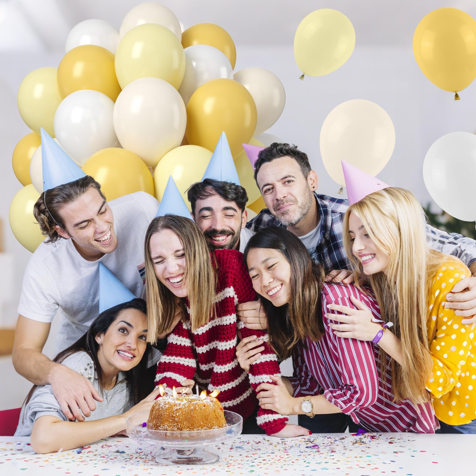 Saxuxu Mustard Yellow & White Balloons – 50pcs 12in Latex Party Decor
