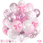 Saxuxu Pink Bow Balloons – 60pc Pink & White Kit with Confetti & Ribbon for Birthday, Wedding, Baby Shower
