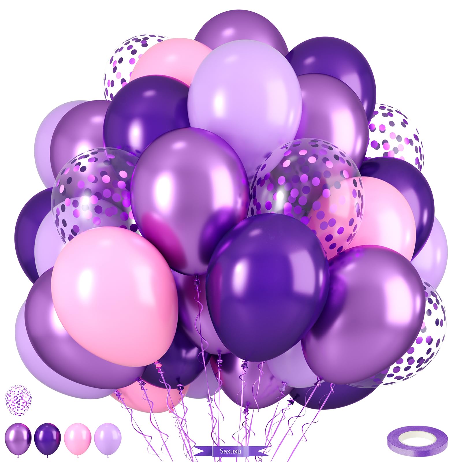 Saxuxu Pink & Purple Balloons Set – 12in Latex Confetti Balloons for Birthday, Baby Shower, Wedding Decor