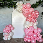 Saxuxu Pink Bow Balloons – 60pc Pink & White Kit with Confetti & Ribbon for Birthday, Wedding, Baby Shower