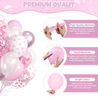 Saxuxu Pink Bow Balloons – 60pc Pink & White Kit with Confetti & Ribbon for Birthday, Wedding, Baby Shower