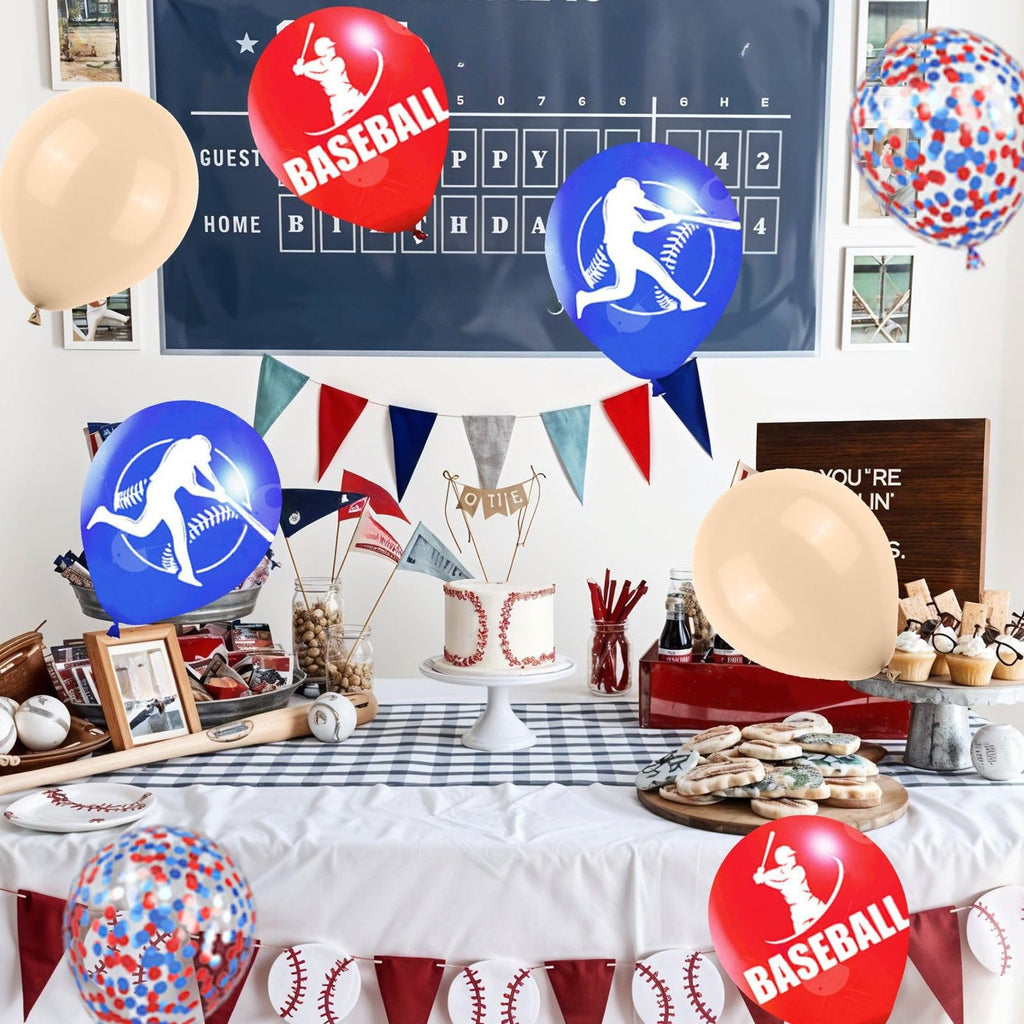 Saxuxu Baseball Balloons – 60pc 12in Confetti Red/Blue/Apricot for Sports Party Decorations