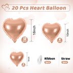 Saxuxu Rose Gold Heart Balloons – 20-Piece Foil Heart Set for Weddings & Valentines Day