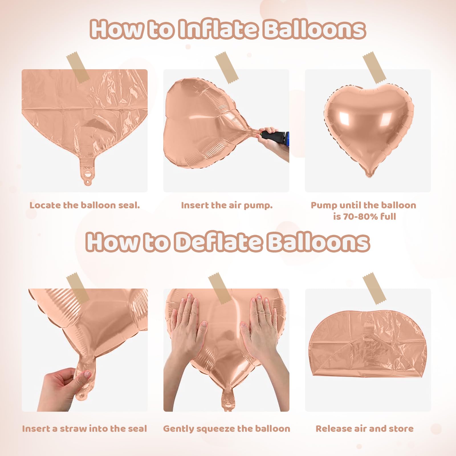 Saxuxu Rose Gold Heart Balloons – 20-Piece Foil Heart Set for Weddings & Valentines Day