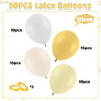 Saxuxu Mustard Yellow & White Balloons – 50pcs 12in Latex Party Decor