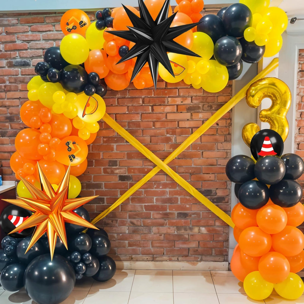 Saxuxu Construction Balloons – Black, Orange & Yellow Confetti for Excavator Party Decor