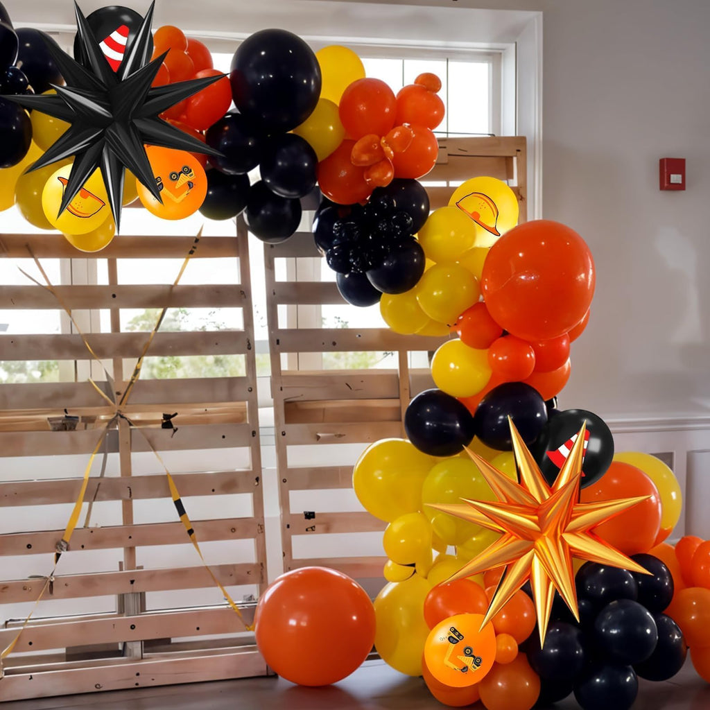 Saxuxu Construction Balloons – Black, Orange & Yellow Confetti for Excavator Party Decor