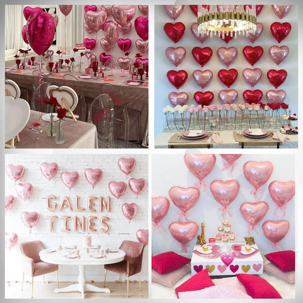 Saxuxu Hot Pink & Black Heart Balloons – 20 Pcs Foil Hearts (5/10/18in) for Valentine’s Day & Weddings
