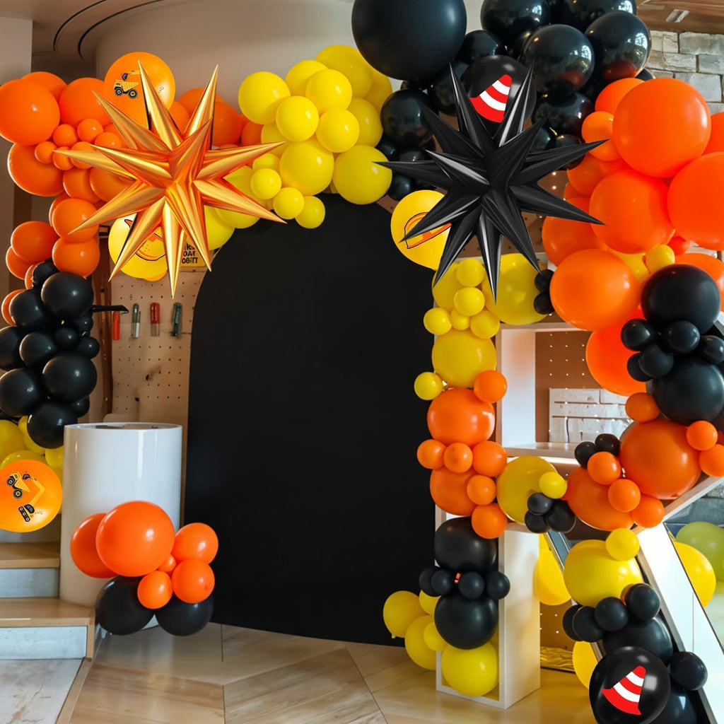 Saxuxu Construction Balloons – Black, Orange & Yellow Confetti for Excavator Party Decor